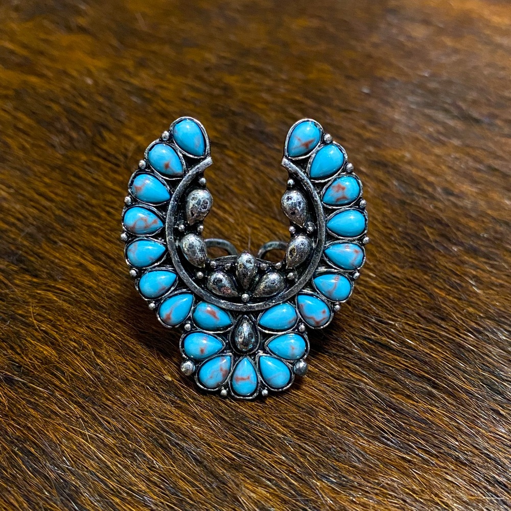 Faux Turquoise Adjustable Ring - Picture 1 of 2